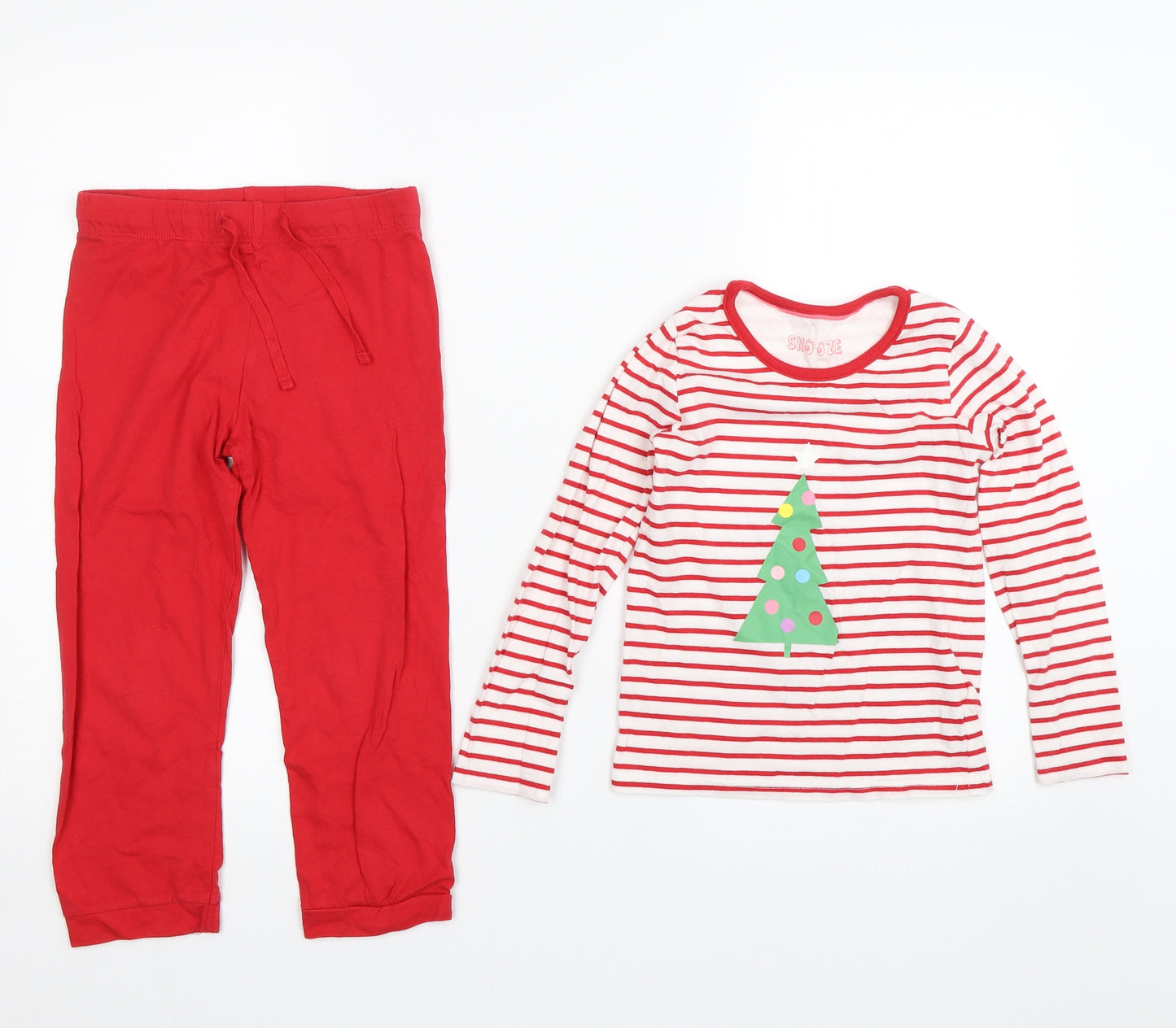 M&S Girls Red Striped  Top Pyjama Set Size 4-5 Years  - Christmas