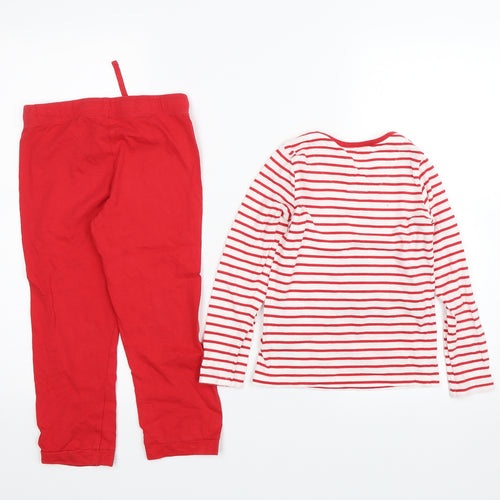 M&S Girls Red Striped  Top Pyjama Set Size 4-5 Years  - Christmas