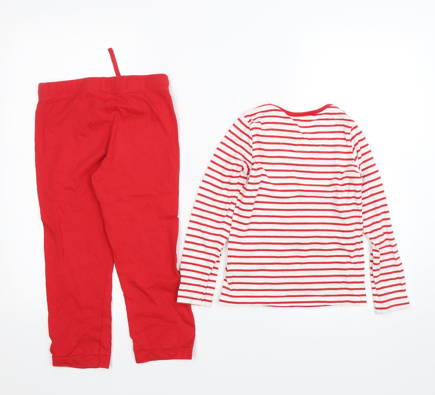 M&S Girls Red Striped  Top Pyjama Set Size 4-5 Years  - Christmas