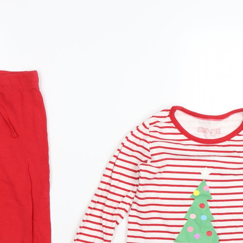 M&S Girls Red Striped  Top Pyjama Set Size 4-5 Years  - Christmas