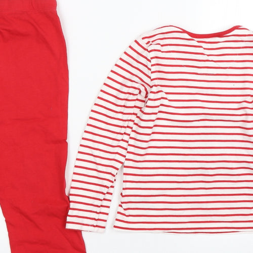 M&S Girls Red Striped  Top Pyjama Set Size 4-5 Years  - Christmas