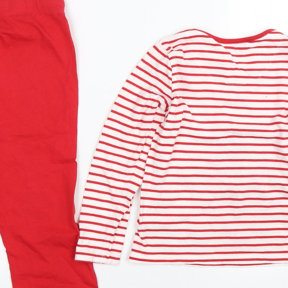 M&S Girls Red Striped  Top Pyjama Set Size 4-5 Years  - Christmas