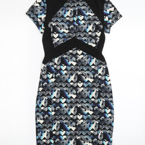 Miss Selfridge Womens Blue Geometric  Pencil Dress  Size 8