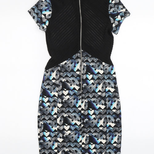 Miss Selfridge Womens Blue Geometric  Pencil Dress  Size 8
