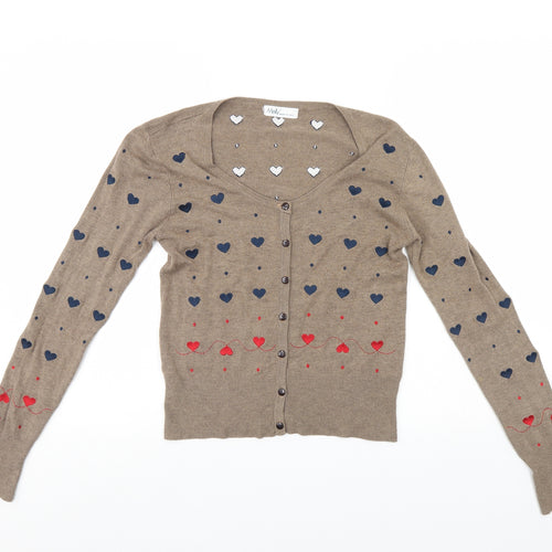 Meily Womens Brown Polka Dot  Cardigan Jumper Size M