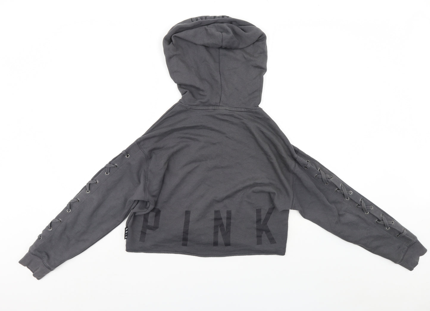 PINK Womens Grey   Pullover Hoodie Size XS  - cropped