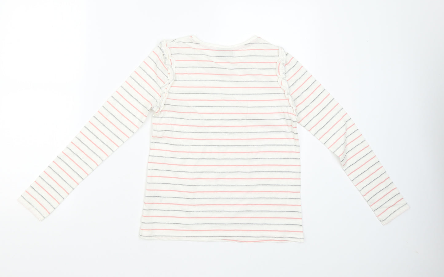 I Love Girlswear Girls White Striped  Basic T-Shirt Size 10 Years
