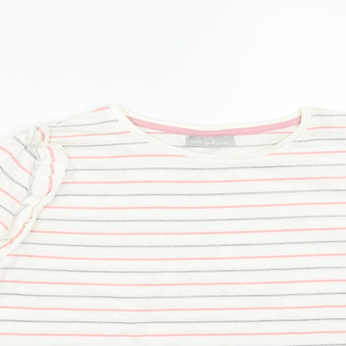 I Love Girlswear Girls White Striped  Basic T-Shirt Size 10 Years
