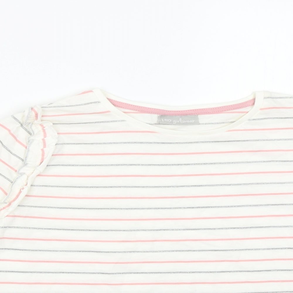 I Love Girlswear Girls White Striped  Basic T-Shirt Size 10 Years