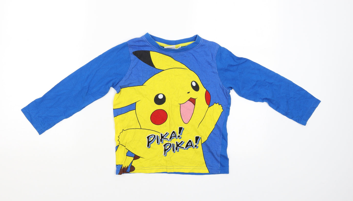 Primark Boys Blue   Basic T-Shirt Size 6-7 Years  - Pokemon Pikachu