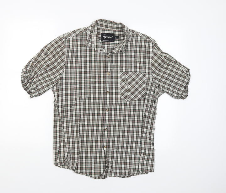 Topman Mens Green Check Button-Up Size M