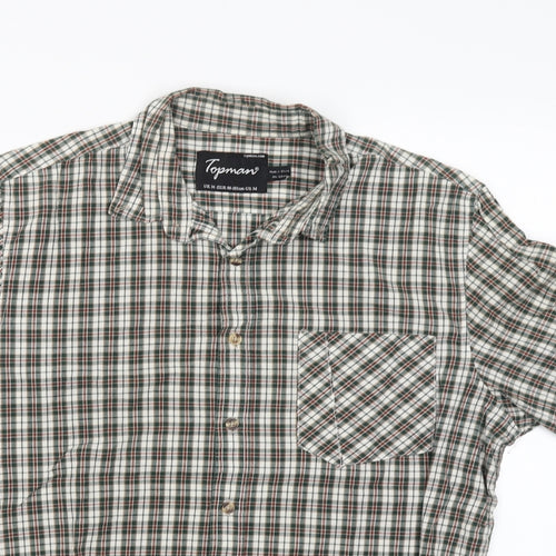 Topman Mens Green Check   Button-Up Size M