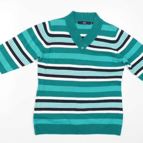 ISLE Essentials Womens Green Striped  Pullover Jumper Size S