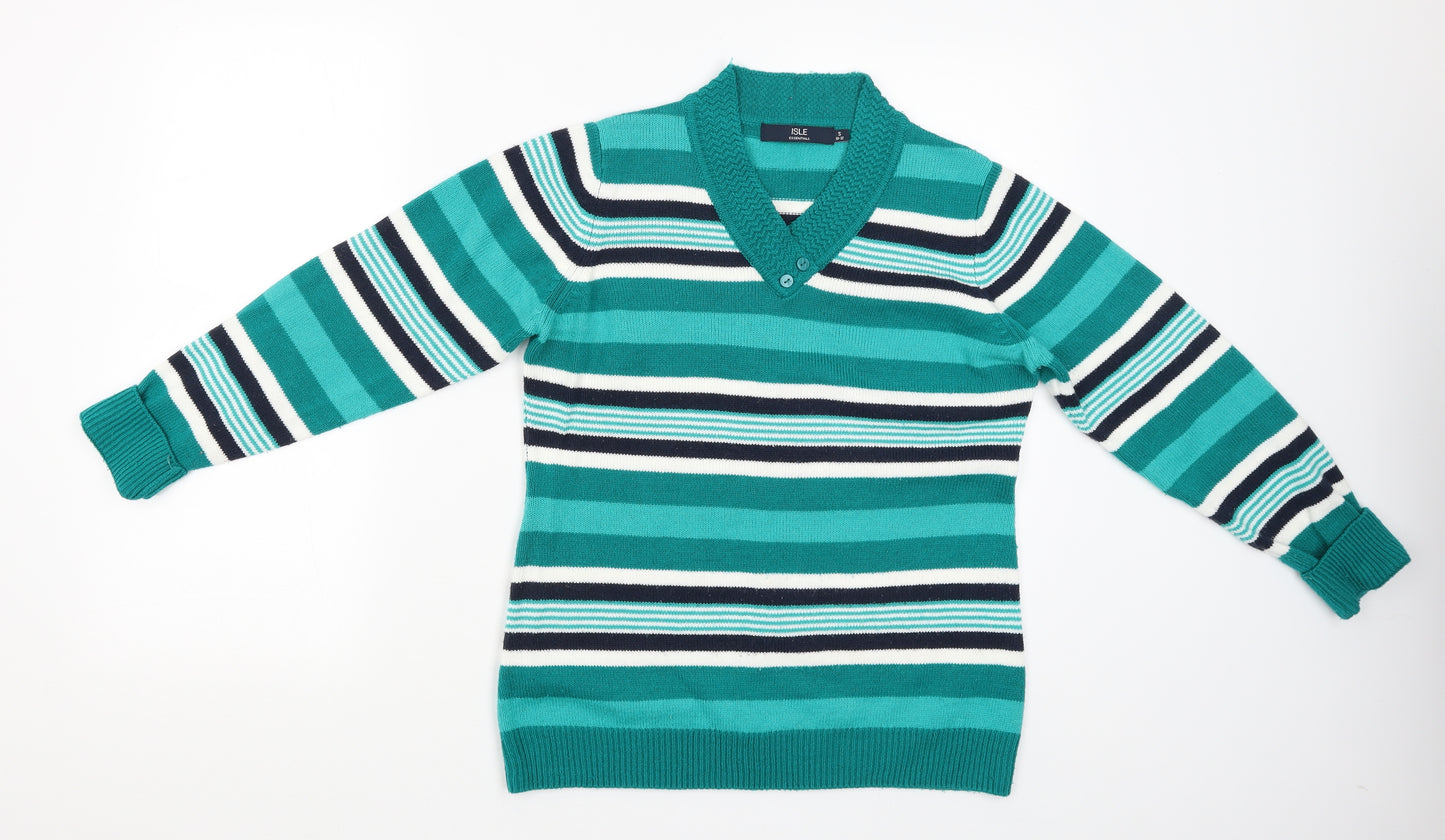 ISLE Essentials Womens Green Striped  Pullover Jumper Size S