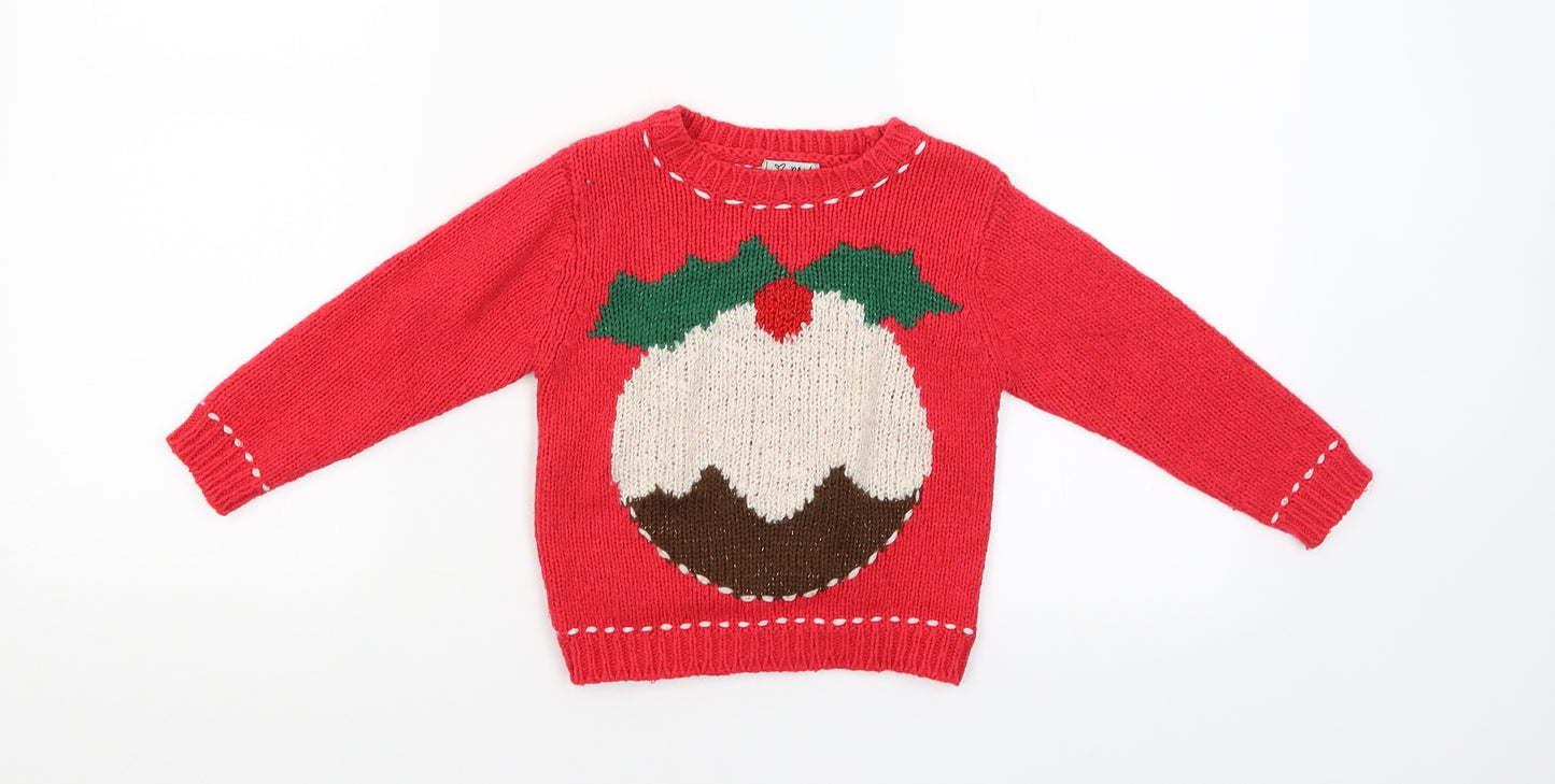 NEXT Girls Red   Pullover Jumper Size 2-3 Years  - Christmas Pudding