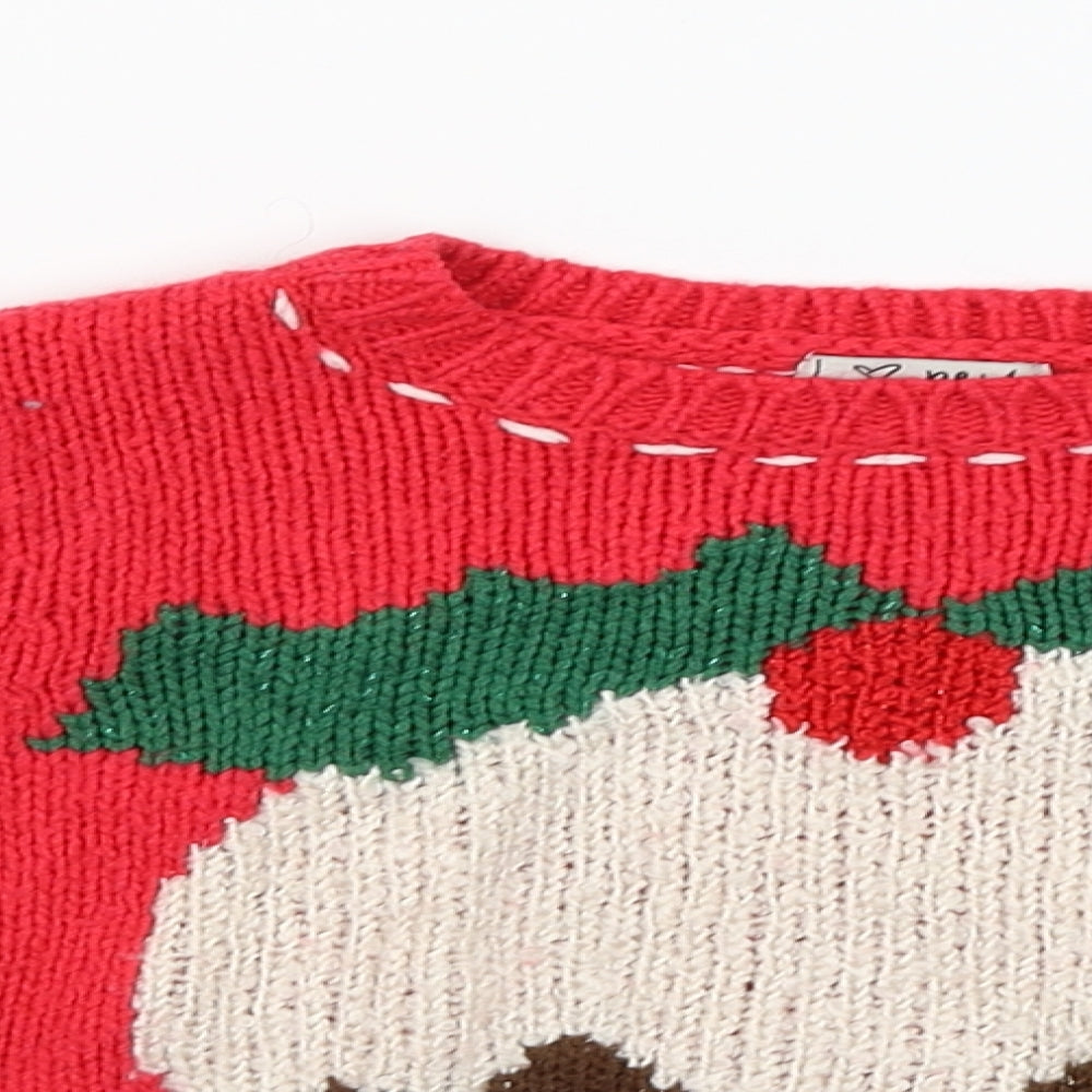 NEXT Girls Red   Pullover Jumper Size 2-3 Years  - Christmas Pudding
