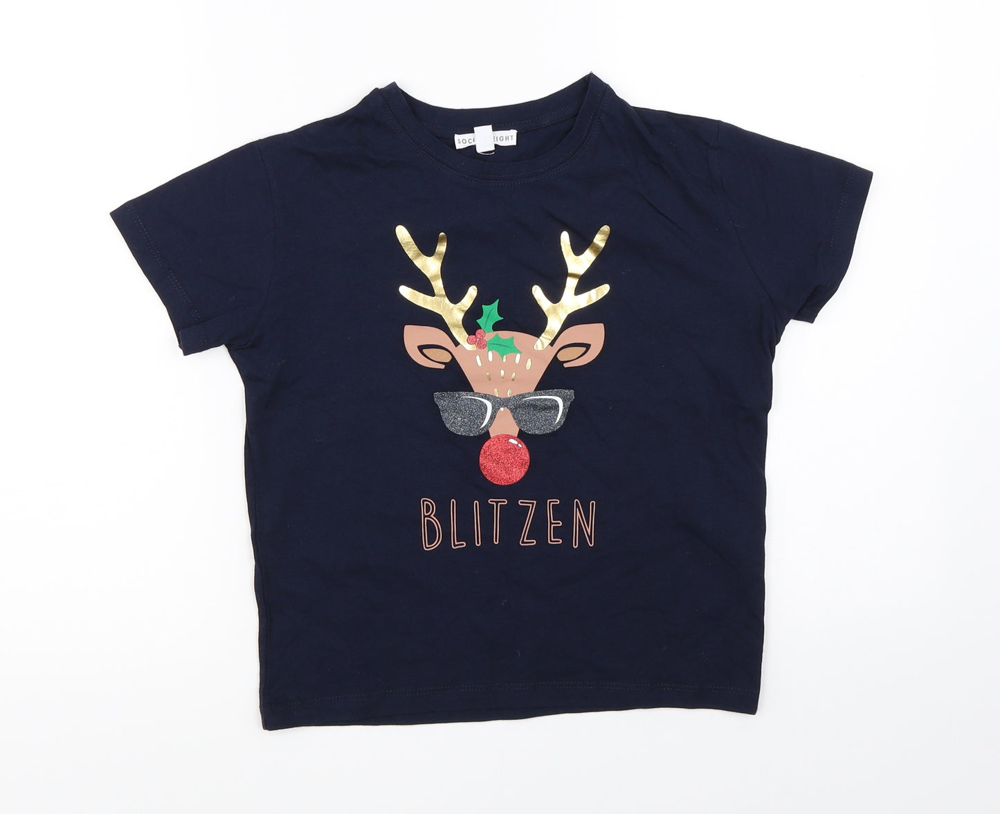 Society Eight Girls Blue   Basic T-Shirt Size 5-6 Years  - christmas