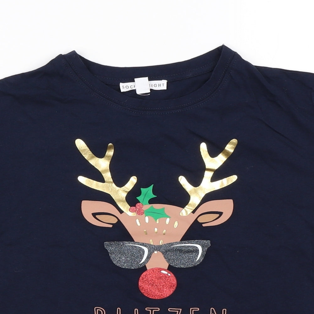 Society Eight Girls Blue   Basic T-Shirt Size 5-6 Years  - christmas
