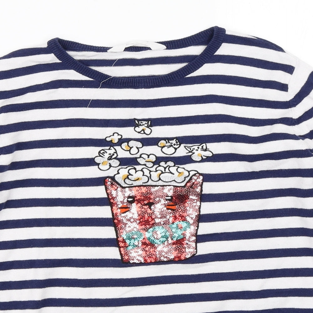 H&M Girls White Striped  Pullover Jumper Size 11-12 Years