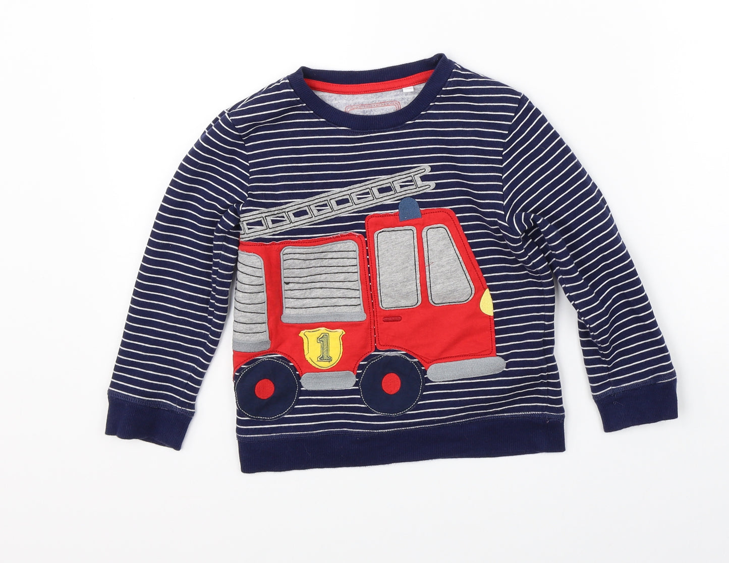 Debenhams Boys Blue Striped  Pullover Jumper Size 4-5 Years  - firetruck