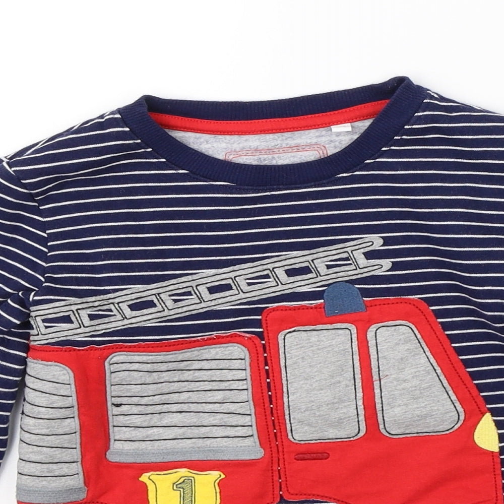 Debenhams Boys Blue Striped  Pullover Jumper Size 4-5 Years  - firetruck