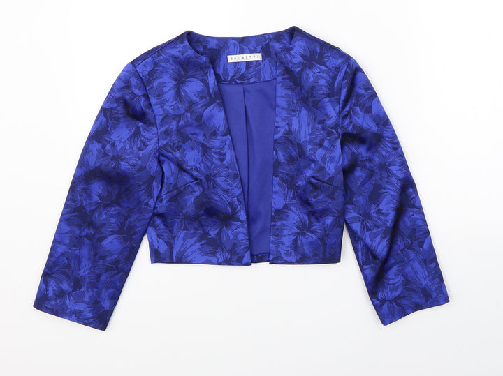 Shubette Womens Blue Floral  Jacket Blazer Size 8