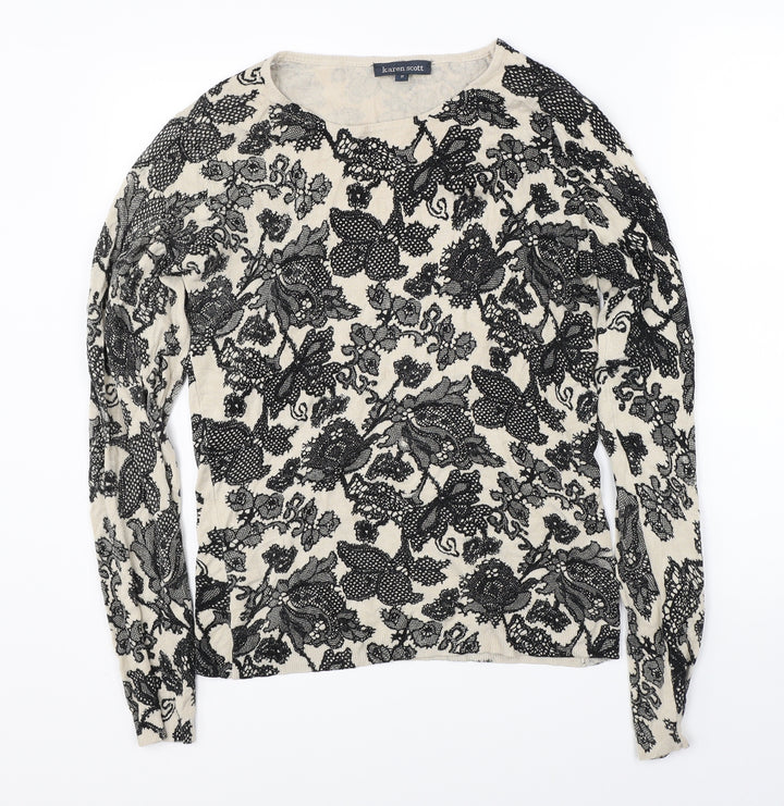 Karen Scott Womens Beige Floral Pullover Jumper Size 2