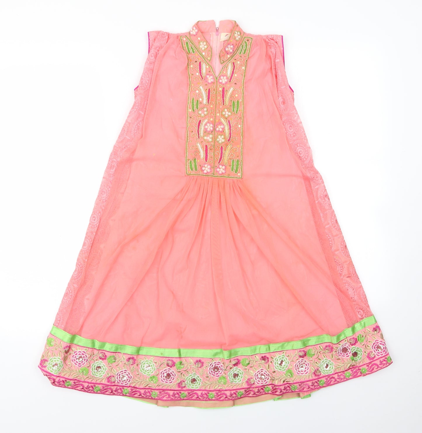 Flash Girls Pink   Ball Gown    - Jewelled collar, pattern hemline