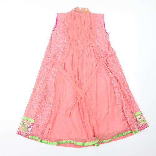 Flash Girls Pink   Ball Gown    - Jewelled collar, pattern hemline