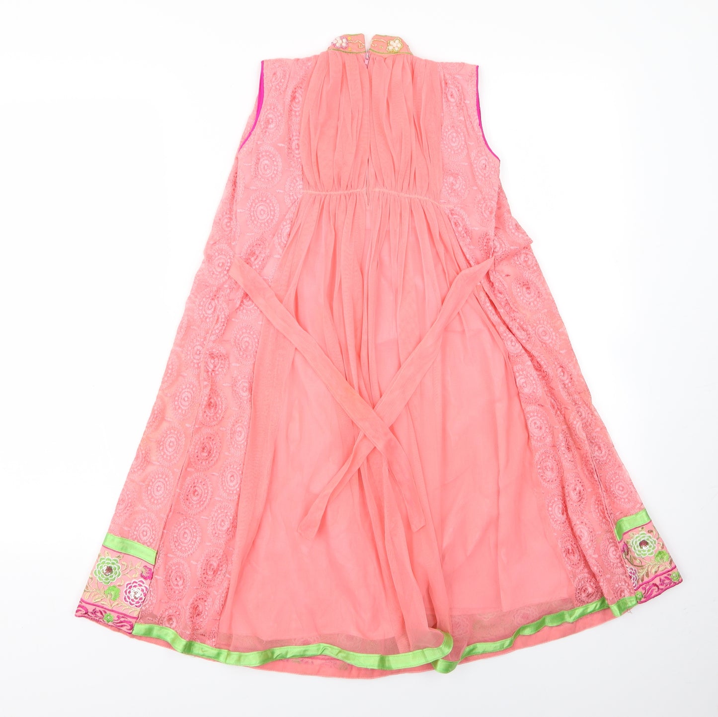 Flash Girls Pink   Ball Gown    - Jewelled collar, pattern hemline