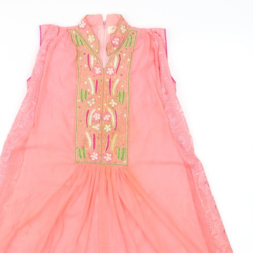 Flash Girls Pink   Ball Gown    - Jewelled collar, pattern hemline