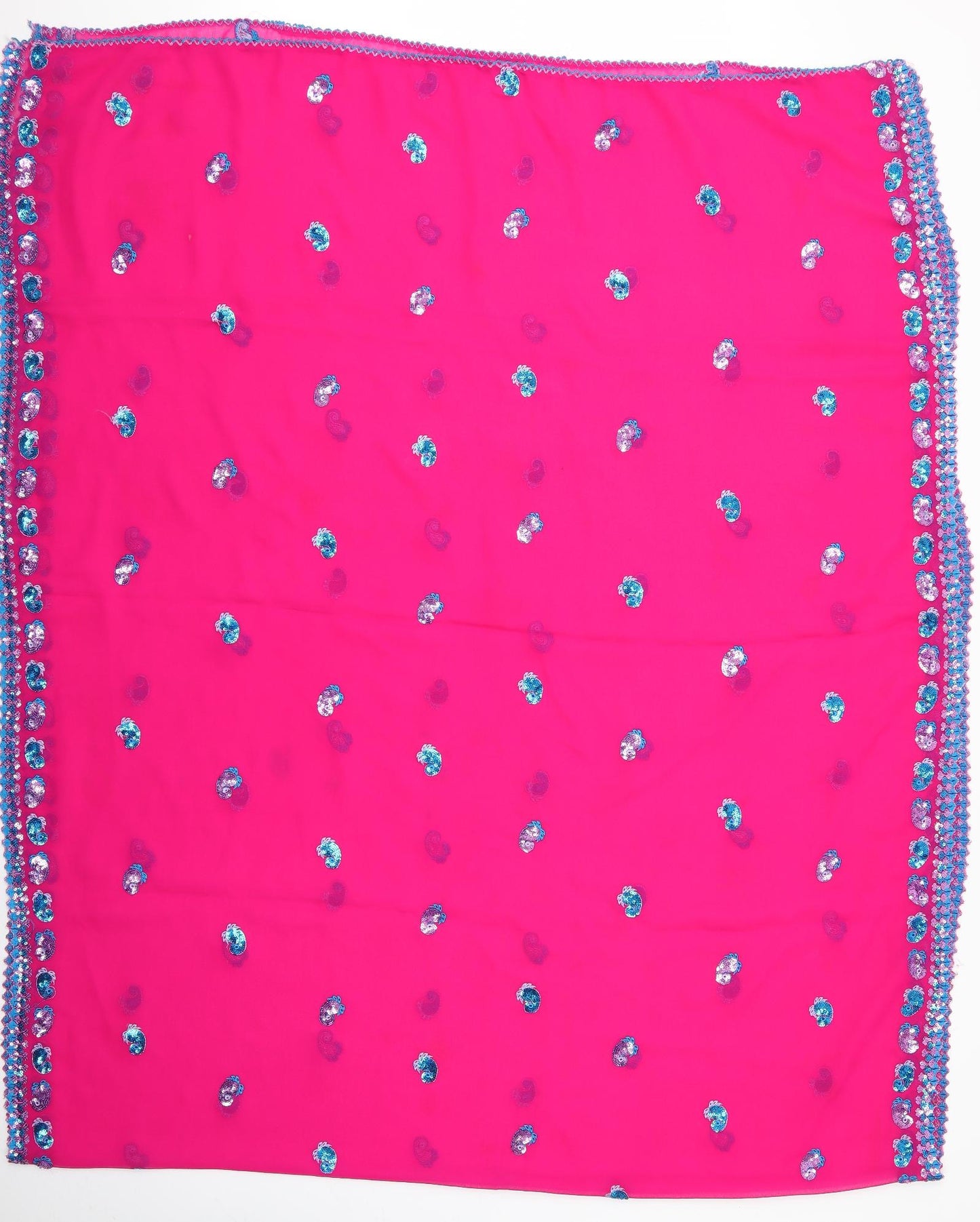 Womens Pink Geometric Chiffon  Shawl/Wrap   - Sequins motifs all over and edging