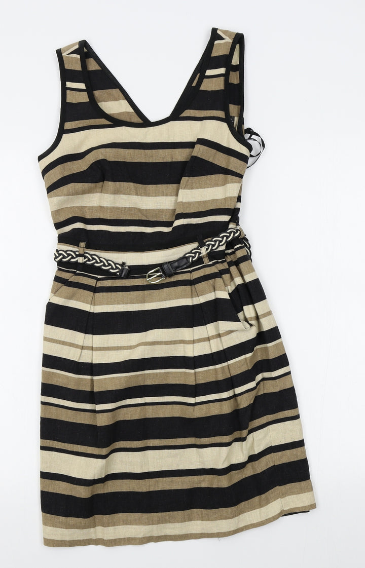 Atmosphere Womens Brown Striped A-Line Size 8