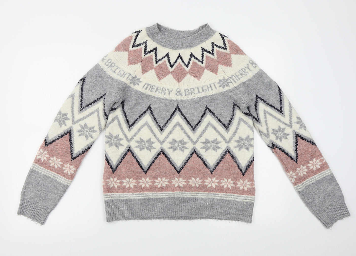 F&F Womens Grey Fair Isle  Pullover Jumper Size 12
