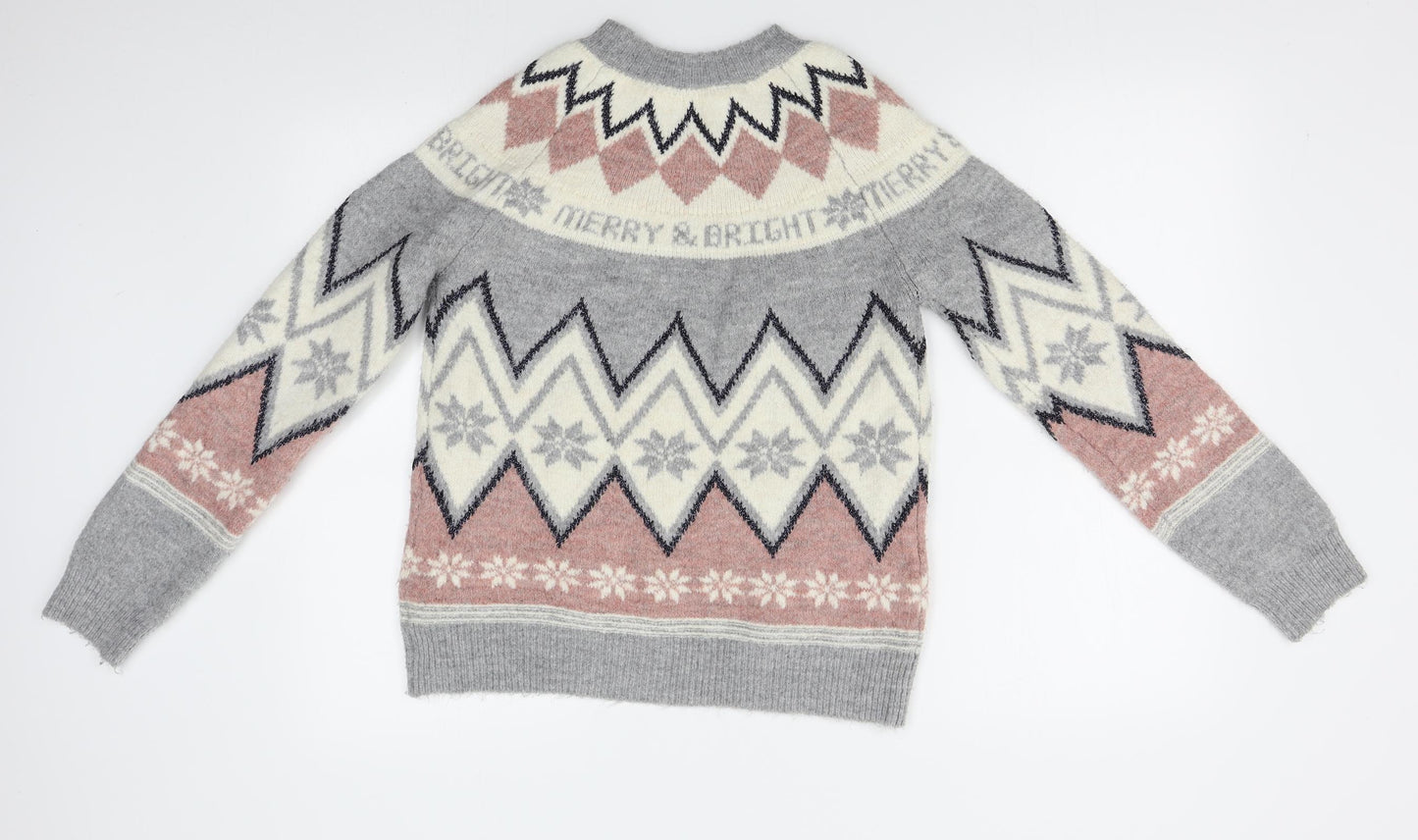 F&F Womens Grey Fair Isle  Pullover Jumper Size 12