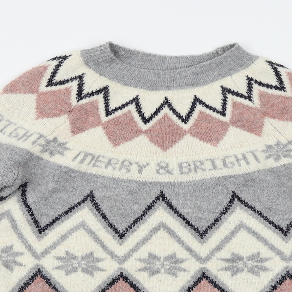 F&F Womens Grey Fair Isle  Pullover Jumper Size 12