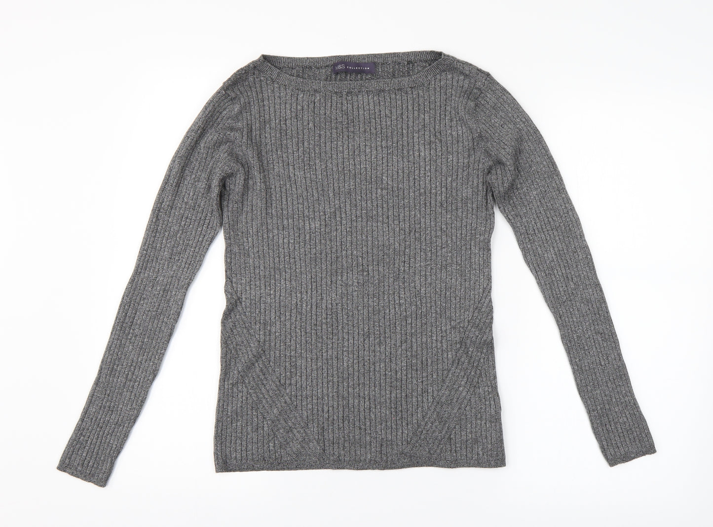 M&S Womens Grey Striped  Pullover Jumper Size 12