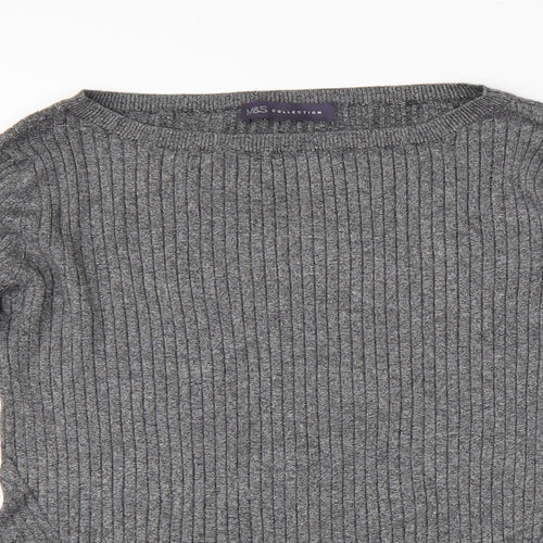 M&S Womens Grey Striped  Pullover Jumper Size 12