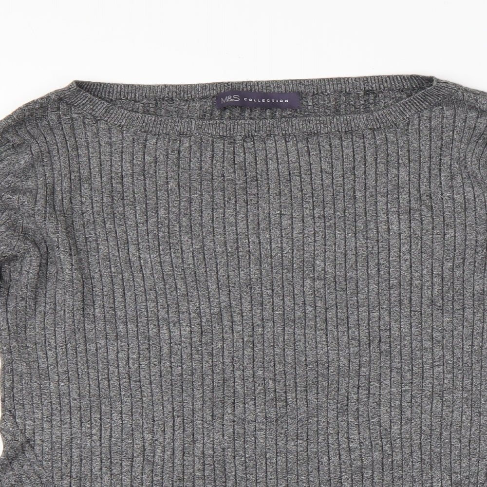 M&S Womens Grey Striped  Pullover Jumper Size 12