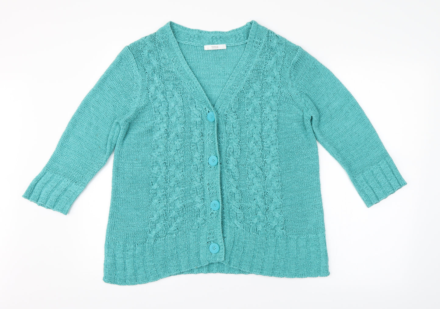 M&S Womens Green Argyle/Diamond  Cardigan Jumper Size 14