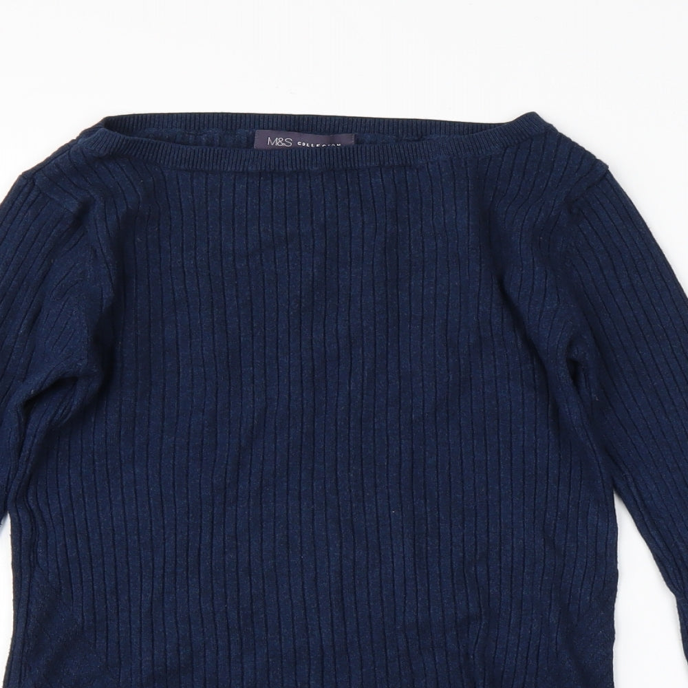 M&S Womens Blue Striped  Pullover Jumper Size 10