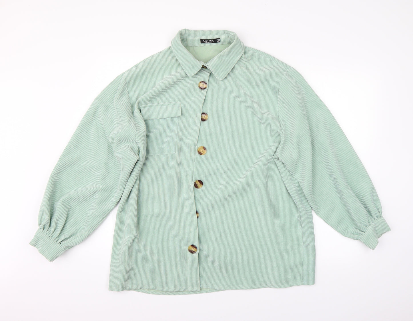 Nasty Gal Womens Green Striped  Basic Button-Up Size 12