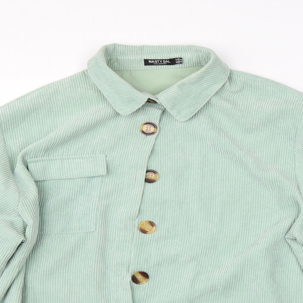 Nasty Gal Womens Green Striped  Basic Button-Up Size 12