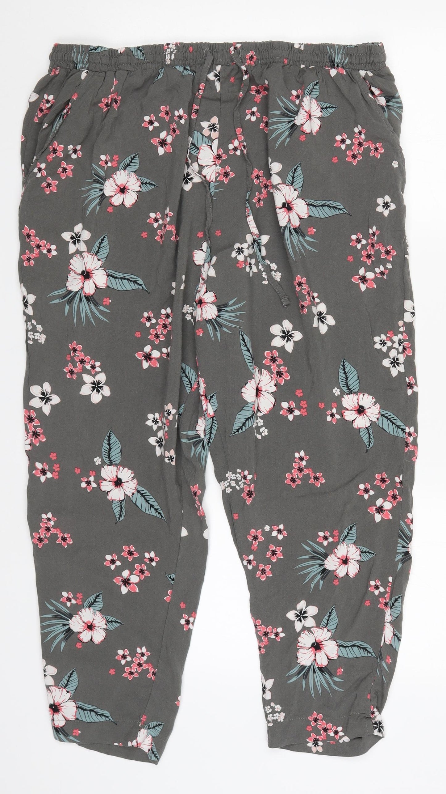 Yours Womens Grey Floral  Trousers  Size 22 L23.5 in