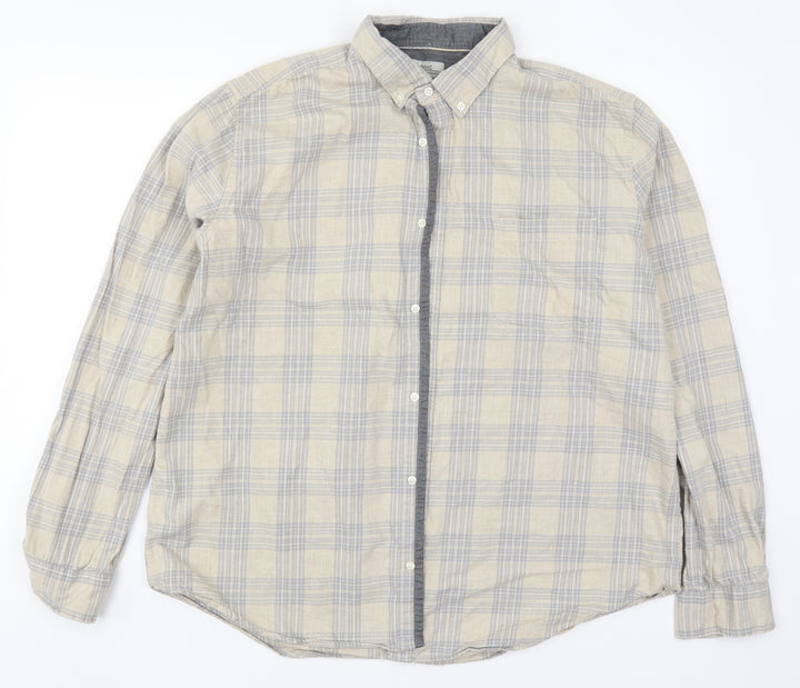 NEXT Mens Beige Check Button-Up Size 2XL