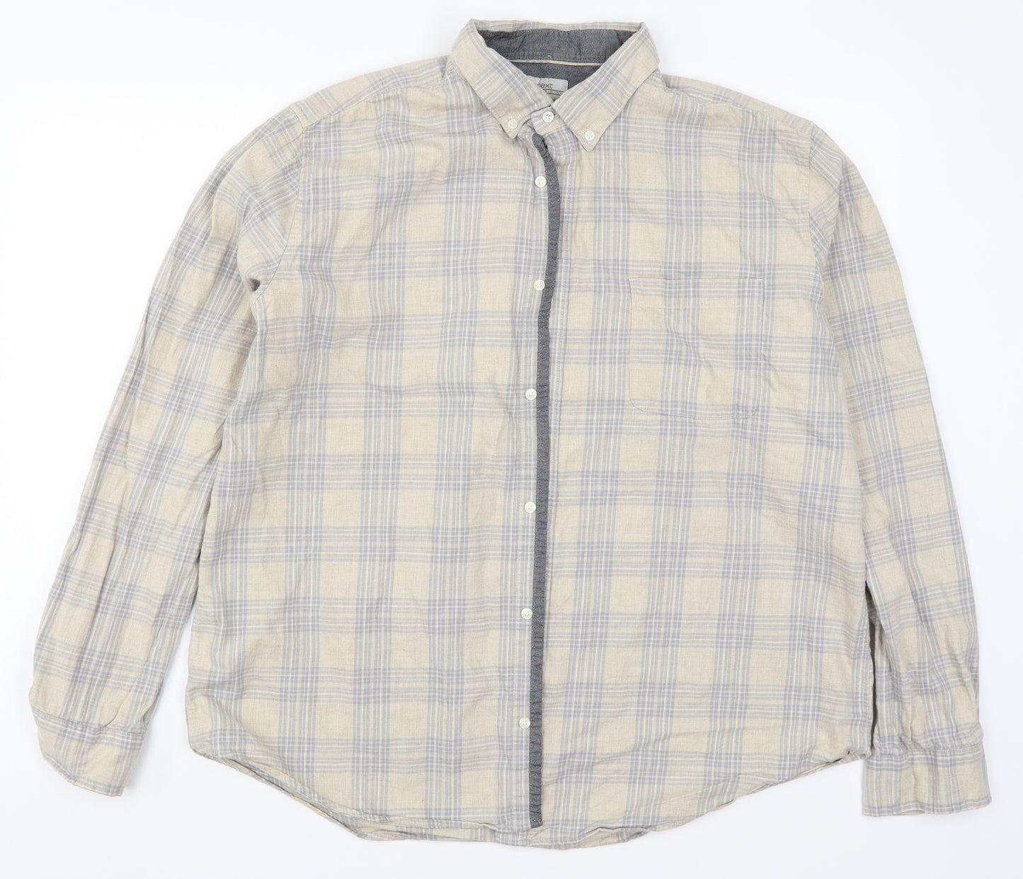 NEXT Mens Beige Check   Button-Up Size 2XL