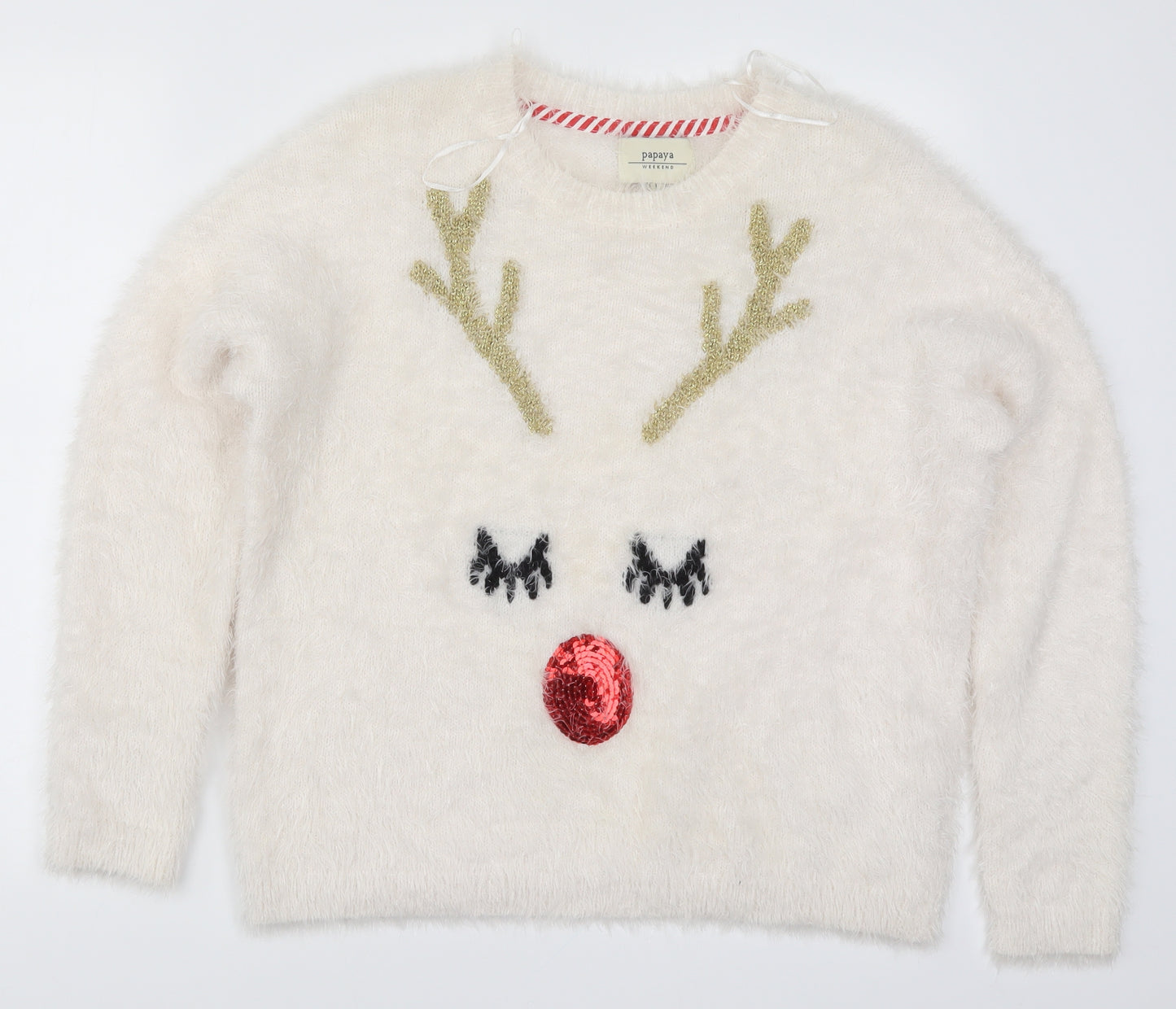Matalan Womens White  Knit Pullover Jumper Size L  - Rudolph Christmas