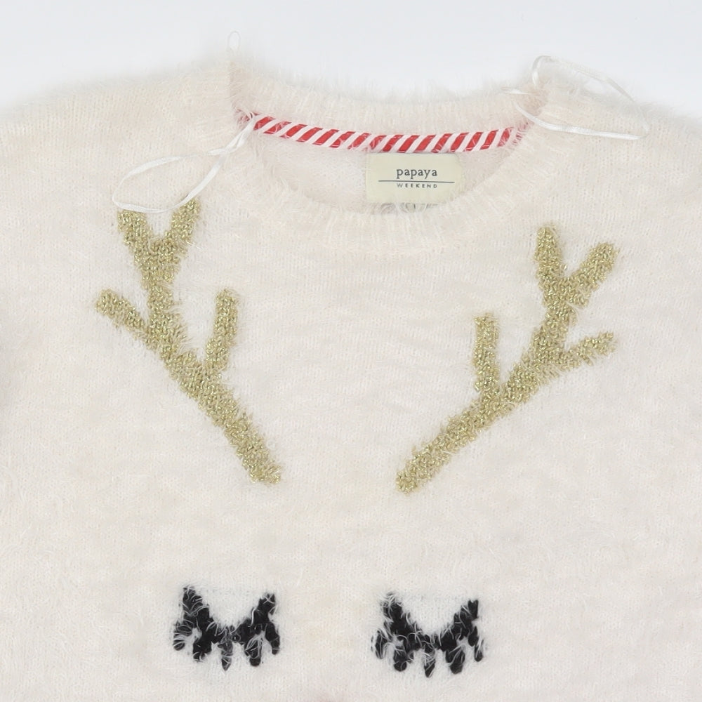 Matalan Womens White  Knit Pullover Jumper Size L  - Rudolph Christmas