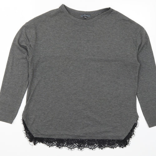 Intuition Womens Grey  Lace Basic T-Shirt Size 12