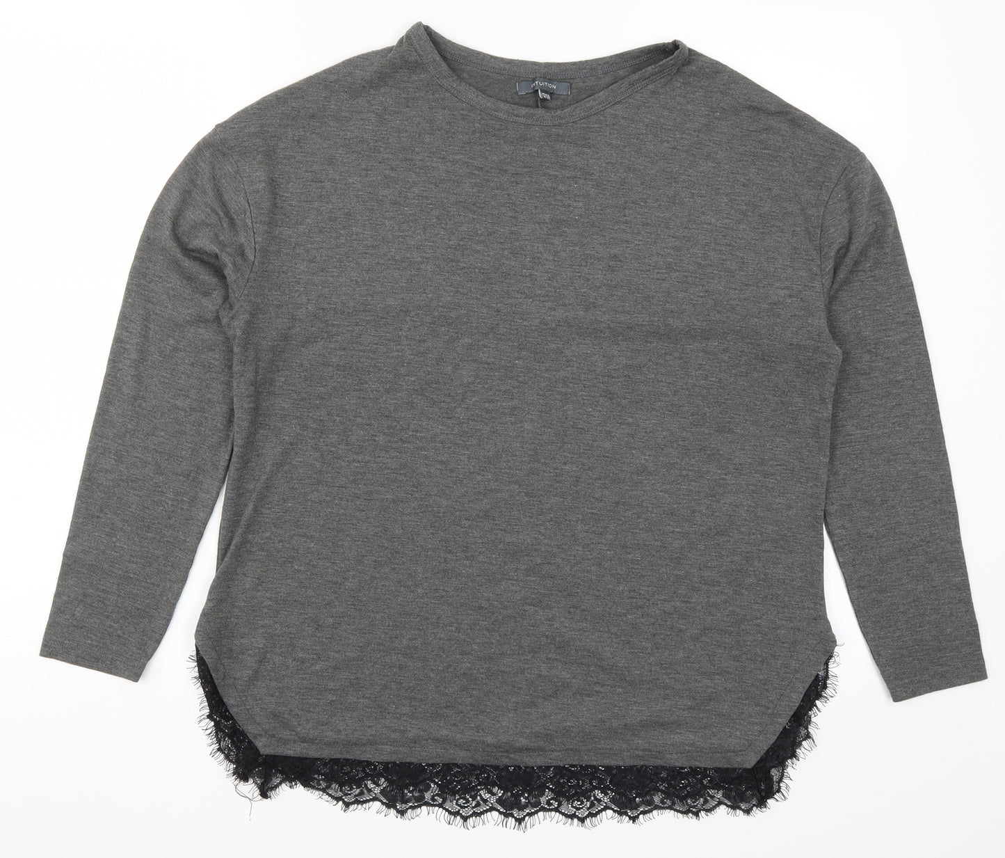 Intuition Womens Grey  Lace Basic T-Shirt Size 12